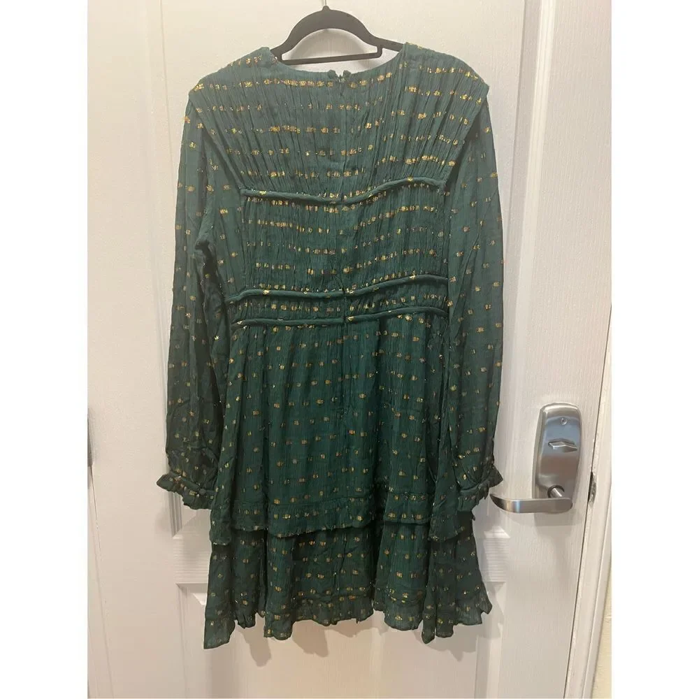 Scotch & Soda Long Sleeved Lurex Jacquard Ruffle Green Dress size M NWT$248 - Picture 7 of 9